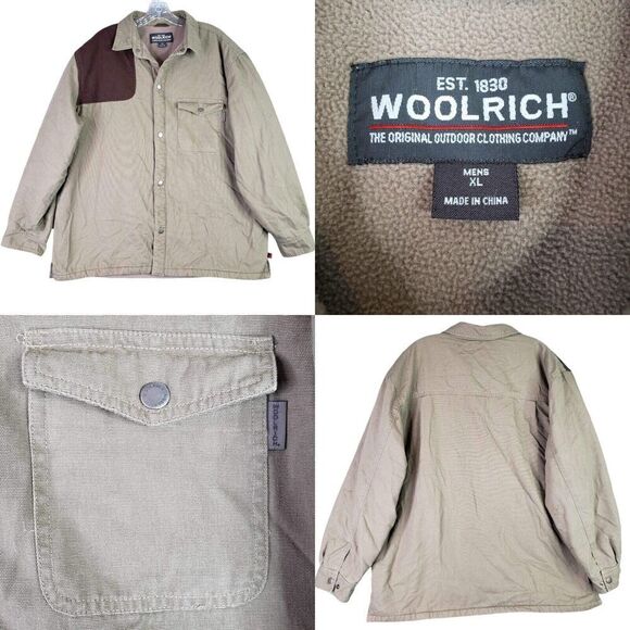 Woolrich Button Up Hunting Shirt Mens Size XL Tan Brown Long Sleeve Patch Flaw - Picture 1 of 11